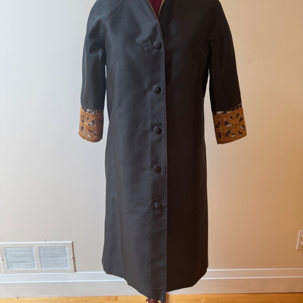 Custom Black and Gold Thai Silk Evening Coat 'S'